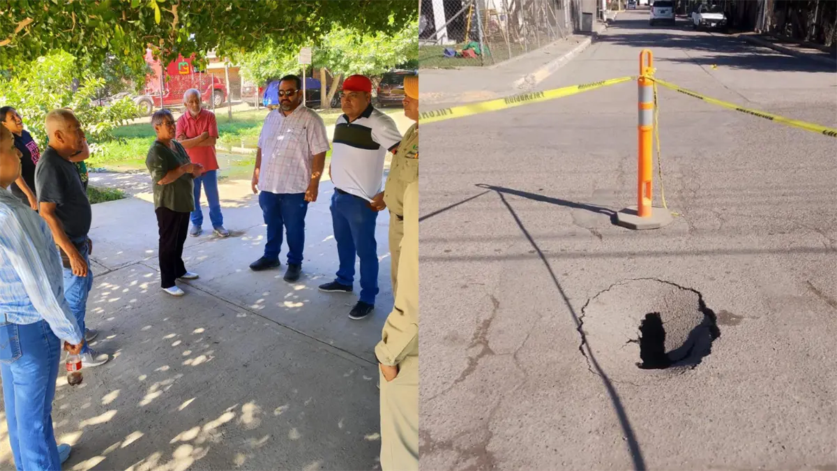 Descubre un socavón en la Sindicatura Heriberto Valdez Romero (El Guayabo)