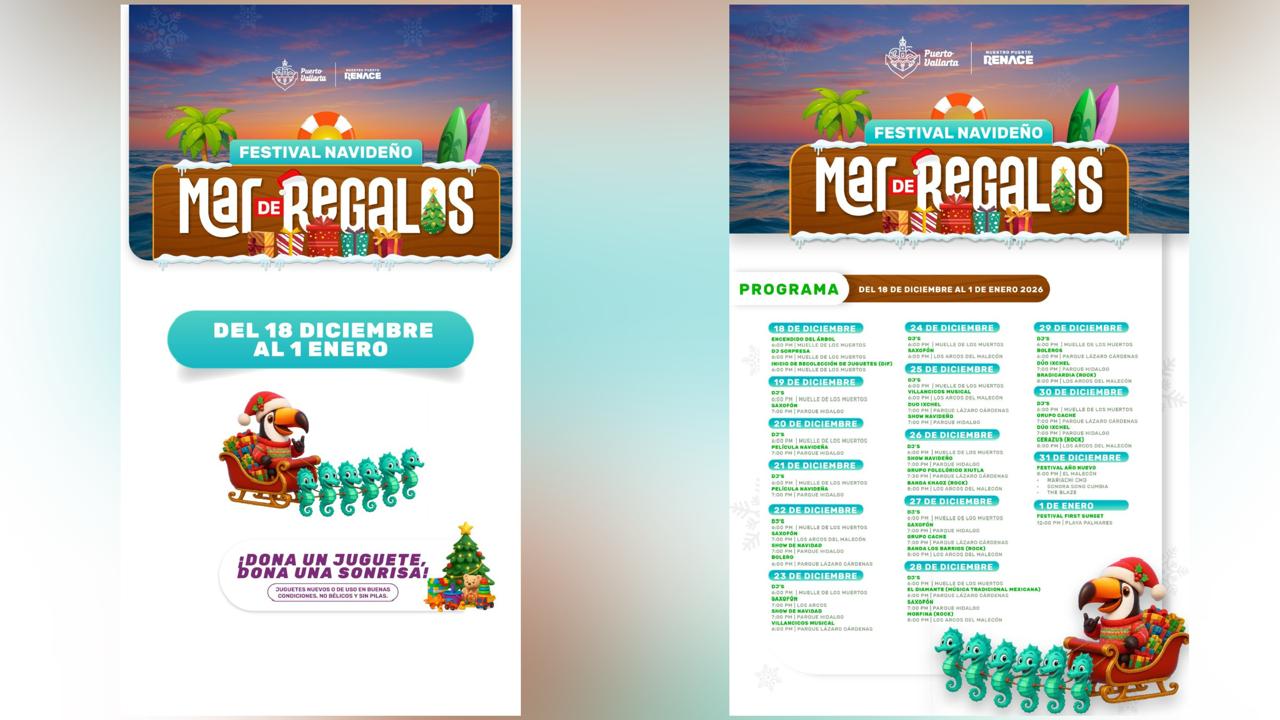 Festival navideño organizado por el Gobierno de Puerto Vallarta en playas y malecón