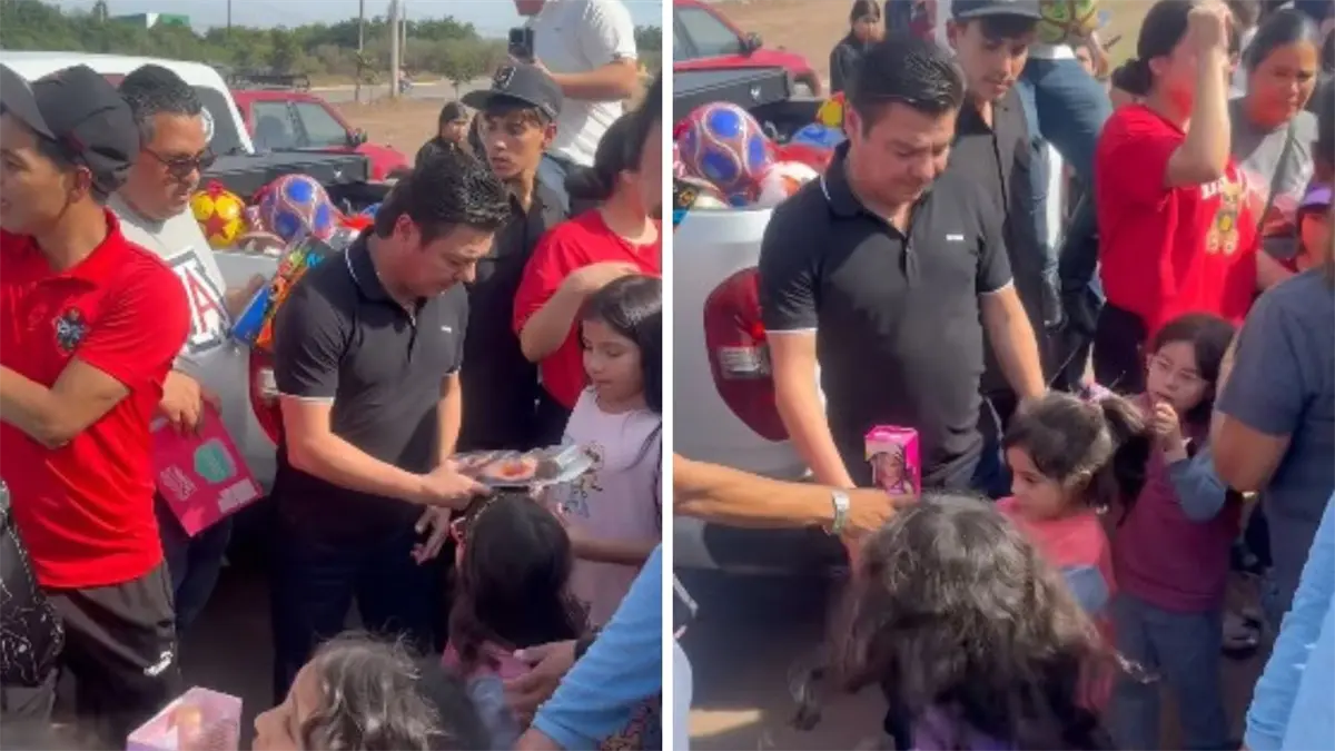 ¡El Travieso Generoso! Arce reparte regalos navideños a niños de Los Mochis | VIDEO