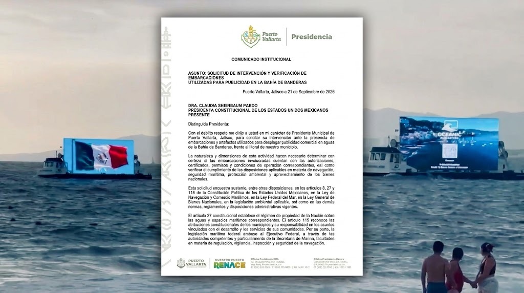 Polémica en el Ejecutivo Federal por pantalla LED flotante en Puerto Vallarta.